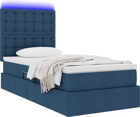 vidaXL LED Κρεβάτι αποθήκευσης με στρώμα Μπλε 90 x 190 cm Ύφασμα