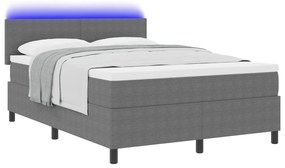 vidaXL Κρεβάτι με Βάση και Στρώμα & Φως LED Γκρι 140x200 cm Ύφασμα Κορδούρα