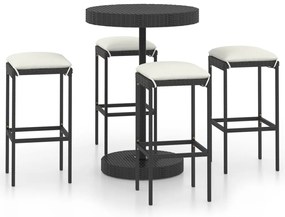vidaXL Σετ Επίπλων Μπαρ Κήπου 5 τεμ. Μαύρο Συνθετ. Ρατάν με Μαξιλάρια