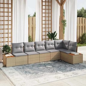 vidaXL Σετ Καναπέ Κήπου με μαξιλάρι 6 pcs Μπεζ Πολυ ράταν