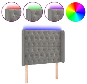 vidaXL Κεφαλάρι Κρεβατιού LED Ανοιχτό Γκρι 93x16x118/128εκ. Βελούδινο