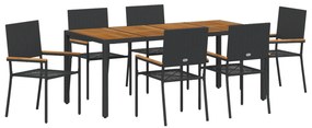 vidaXL Σετ Τραπεζαρίας Κήπου  7 τεμαχίων Μαύρο Πολυ-ρατάν