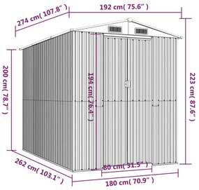 Αποθήκη Κήπου Ανοιχτό καφέ 192x274x223 εκ. Γαλβανισμένο Ατσάλι - Καφέ