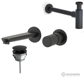 Eurorama RES PRO Μπαταρία νιπτήρος θερμομικτική εντοιχισμού &amp; Βαλδίδα Clic-Clac &amp; Σιφώνι Black Matt