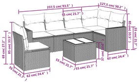 vidaXL Σαλόνι Κήπου Σετ 7 Τεμαχίων Γκρι Συνθετικό Ρατάν με Μαξιλάρια