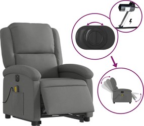 vidaXL Πολυθρόνα Μασάζ Ηλεκ. Ανακλινόμενη Ανύψωση Σκ. Γκρι Υφασμάτινη