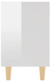 vidaXL Κομοδίνο Γυαλιστερό Λευκό 40x30x50 εκ. με Μασίφ Ξύλινα Πόδια