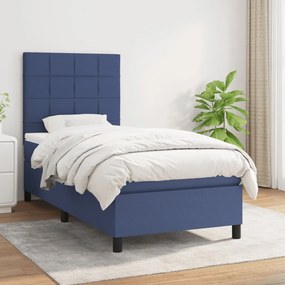 Κρεβάτι Boxspring με Στρώμα Μπλε 100 x 200 εκ. Υφασμάτινο