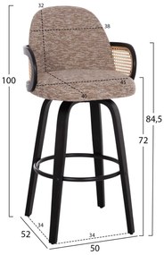 ΣΚΑΜΠΟ ΜΠΑΡ ΠΕΡΙΣΤΡΕΦΟΜΕΝΟ BECKER HM18251.03 PLYWOOD ΜΑΥΡΟ--ΚΑΦΕ ΥΦΑΣΜΑ 50x52x100Υ