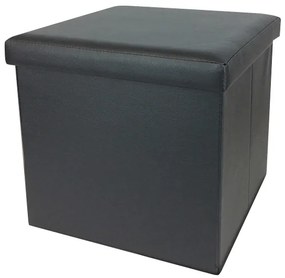 Σκαμπό Με Αποθηκευτικό Χώρο Μαύρο Δέρμα 38x38x38cm-06510282