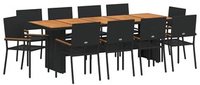 vidaXL Σέτ φαγητού για κήπο 11 pcs Μαύρο Πολυ ράταν