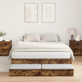 vidaXL Κρεβάτι αποθήκευσης Καπνιστό δρύινο 150x200 εκ