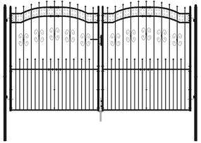 vidaXL Πόρτα Περίφραξης με Κορυφή Δόρυ Μαύρη 305x175 εκ. από Ατσάλι με Ηλεκτροστατική Βαφή