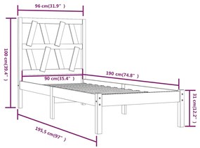 Πλαίσιο Κρεβατιού Λευκό 90x190 εκ. Μασίφ Ξύλο Πεύκου Single - Λευκό