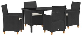 vidaXL Σέτ φαγητού για κήπο 5 pcs Μαύρο συνθετικό ρατάν