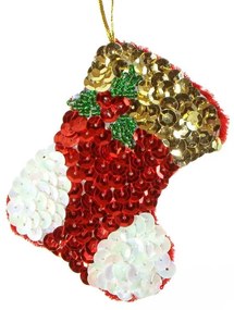 Χριστουγεννιάτικο Στολίδι Μποτούλα με Παγιέτες 8cm Red 22505a