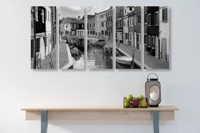 Ασπρόμαυρα σπίτια με εικόνα 5 μερών στην πόλη