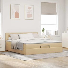 vidaXL Οθωμανικό κρεβάτι με στρώμα &amp; LEDs Cream 160x200cm ύφασμα