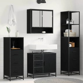 vidaXL Σετ Επίπλων Μπάνιου με ράφι 4 pcs Μαύρη Οξυά Επεξεργασμένο ξύλο