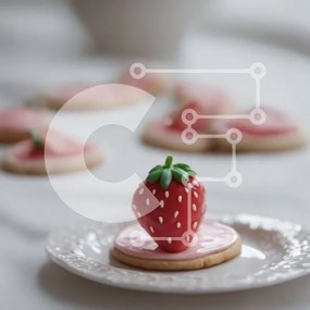 Σετ των 2 Intra Συλλεκτικό Ξύλινο Παζλ Plywood  4mm - Μπισκότο σε σχήμα φράουλας σε λευκό πιάτο Σε Ξύλινο Κουτί - Διαστάσεις: 10x10 cm – 25 κομμάτια