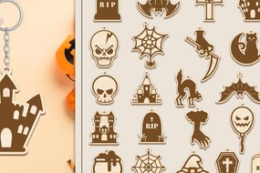 Intra απο ξύλο plywood 3mm-4mm πάχος 26 Σχέδιο Halloween Keychain Δίασταση 6x6 cm INTRAFABR-102835590