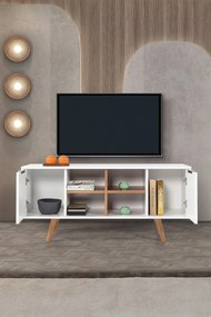 Έπιπλο Τηλεόρασης Λευκό / Καρυδί PORA 130x35x18