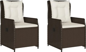 vidaXL Καρέκλες Κήπου Ανακλινόμενες 2 τεμ. Καφέ Συνθ. Ρατάν