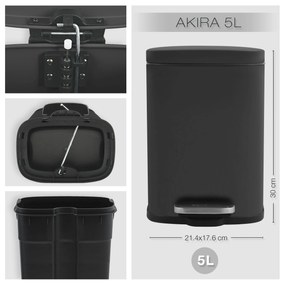 Καλαθάκι Μπάνιου Μεταλλικό 5Lt Akira Black 21,4x17,6x30 - Spirella