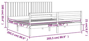 Πλαίσιο Κρεβατιού με Κεφαλάρι Μαύρο 200x200 εκ. Μασίφ Ξύλο - Μαύρο