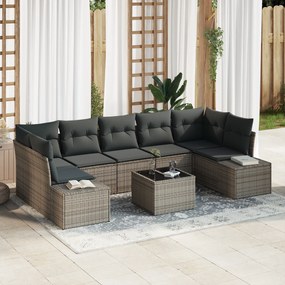 vidaXL Σετ Καναπέδων 8 Τεμαχίων με Μαξιλάρια Γκρι Πολυ Ράτταν