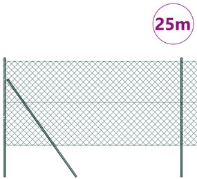 vidaXL Φράκτης Αλυσίδας με 13 Πόλους 1.2x25 μ Γαλβανισμένο Χάλυβα Πράσινος