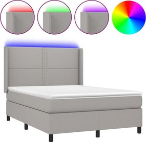 vidaXL Κρεβάτι Boxspring με Στρώμα &amp; LED Αν.Γκρι 140x200εκ. Υφασμάτινο