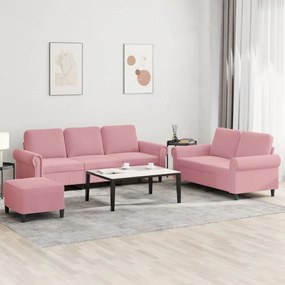 vidaXL Σετ Σαλονιού 3 Τεμαχίων Ροζ από Βελούδο με Μαξιλάρια