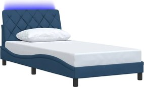 vidaXL Πλαίσιο κρεβατιού με LED χωρίς στρώμα Μπλε 100x200 cm Ύφασμα