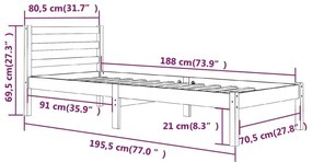 Πλαίσιο Κρεβατιού 75x190 εκ. Μασίφ Ξύλο Πεύκου Small Single - Καφέ