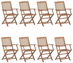 Καρέκλες Κήπου Πτυσσόμενες 8 τεμ Μασίφ Ξύλο Ακακίας &amp; Μαξιλάρια - Λευκό