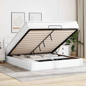 vidaXL Οθωμανικό κρεβάτι με στρώματα &amp; LEDs Καθαρό λευκό Faux Leather