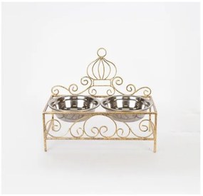 Ταΐστρα Κατοικίδιων 2 Μπωλ 18cm Μεταλλικό Χρυσό-Ασημί 35x18.5x13.5/30cm 752-28573 Estheti-752-28573-Χρυσό-Ασημί 752-28573