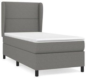 Κρεβάτι Boxspring με Στρώμα Σκούρο Γκρι 90x190 εκ. Υφασμάτινο - Γκρι