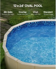 VEVOR Oval Pool Liner 12x24ft Overlap Style Pool Liner 54in Wall Height