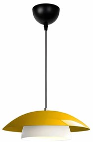 GloboStar® AURA 204-0118 Μοντέρνο Κρεμαστό Φωτιστικό Καμπάνα Μονόφωτο 1 x E27 IP20 Κίτρινο & Λευκό Μέταλλο - Μ31 x Π31 x Υ27cm