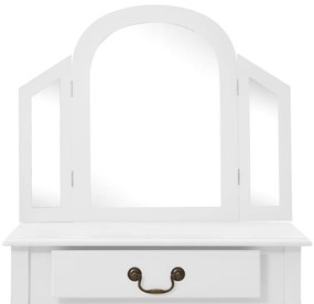 vidaXL Μπουντουάρ με Σκαμπό Λευκό 65x36x128 εκ. Ξύλο Παυλώνιας / MDF
