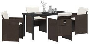vidaXL Σετ Γευμάτων Κήπου 5 Τεμαχίων με Μαξιλάρια Καφέ Πολυ Ρατάν