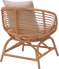 Πολυθρόνα Caxen pakoworld φυσικό rattan-λευκό μαξιλάρι 72x63x75εκ