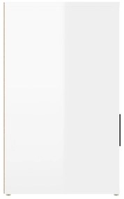 Κομοδίνο Γυαλ. Λευκό 50x36x60 εκ. από Επεξεργασμένο Ξύλο - Λευκό