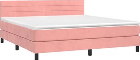 vidaXL Κρεβάτι Boxspring με Στρώμα &amp; LED Ροζ 180x200 εκ. Βελούδινο