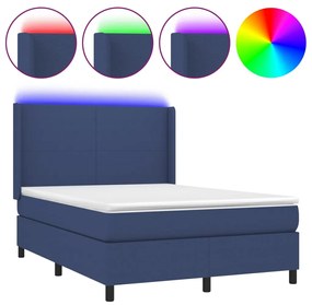 Κρεβάτι Boxspring με Στρώμα &amp; LED Μπλε 140x200 εκ. Υφασμάτινο - Μπλε