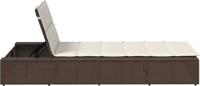 vidaXL Ξαπλώστρα με πλωτό μαξιλάρι Brown Poly Rattan