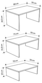 Τραπεζάκι σαλονιού σετ 3 τμχ. Kanta Megapap χρώμα sapphire oak - silky black 80x50x40,5εκ.