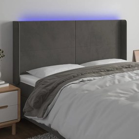 Κεφαλάρι Κρεβατιού LED Σκούρο Γκρι 163x16x118/128εκ. Βελούδινο - Γκρι
